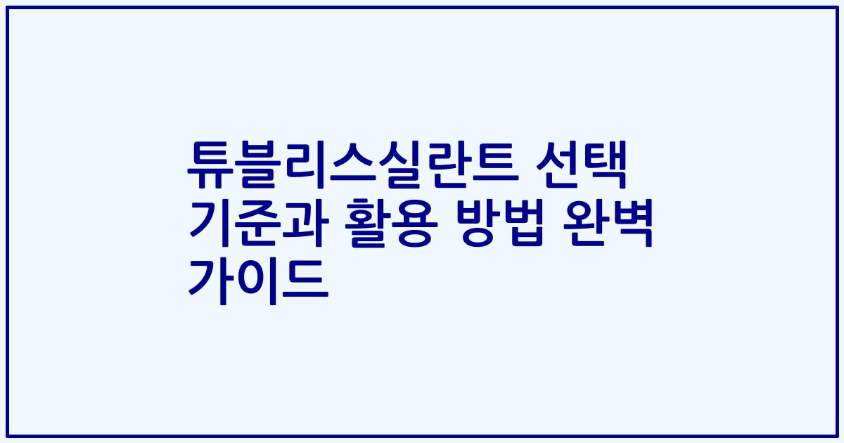튜블리스실란트 선택 기준과 활용 방법 완벽 가이드