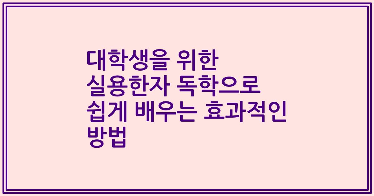 대학생을 위한 실용한자 독학으로 쉽게 배우는 효과적인 방법
